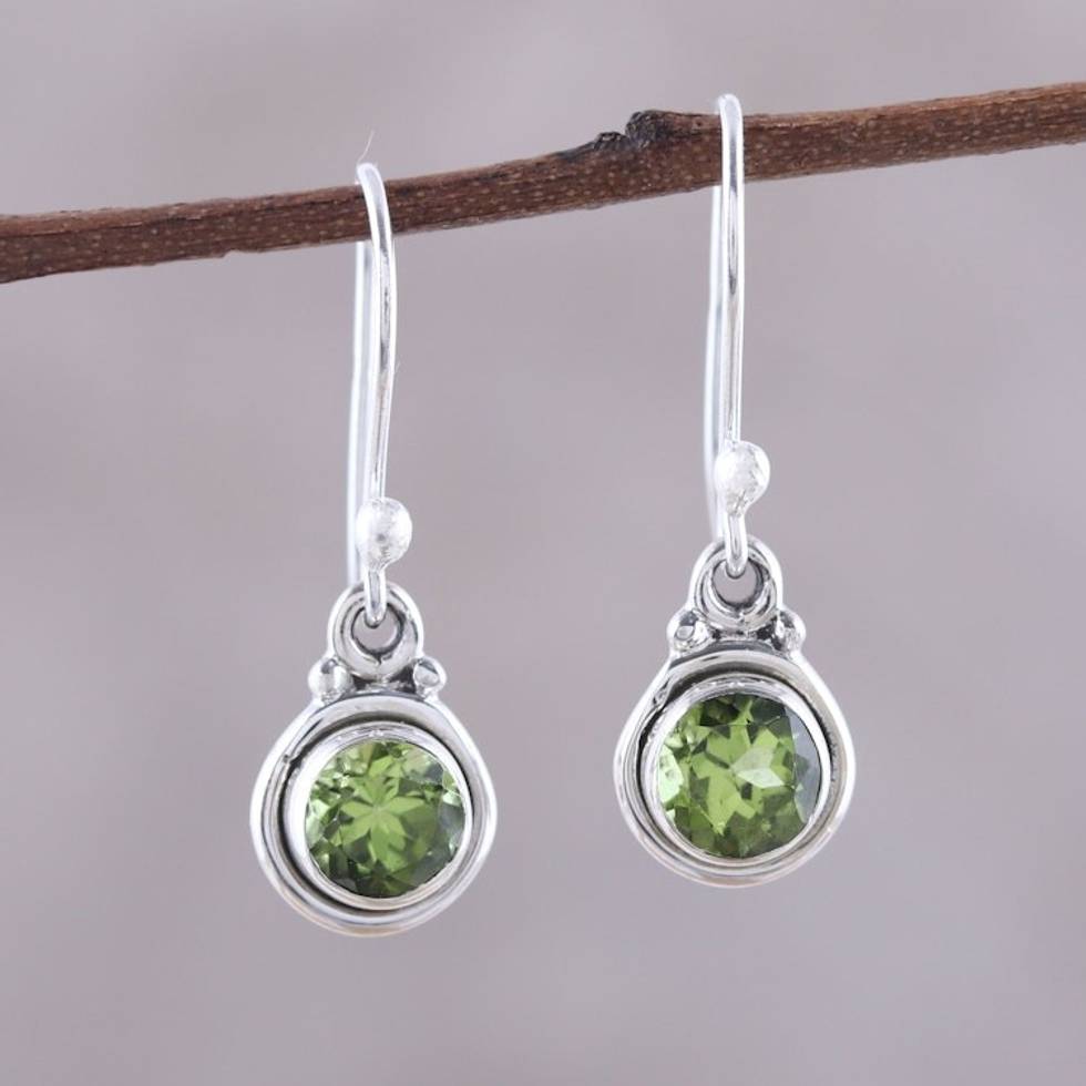 4.5-Carat Peridot Dangle Earrings from India 'Glistening Circles'