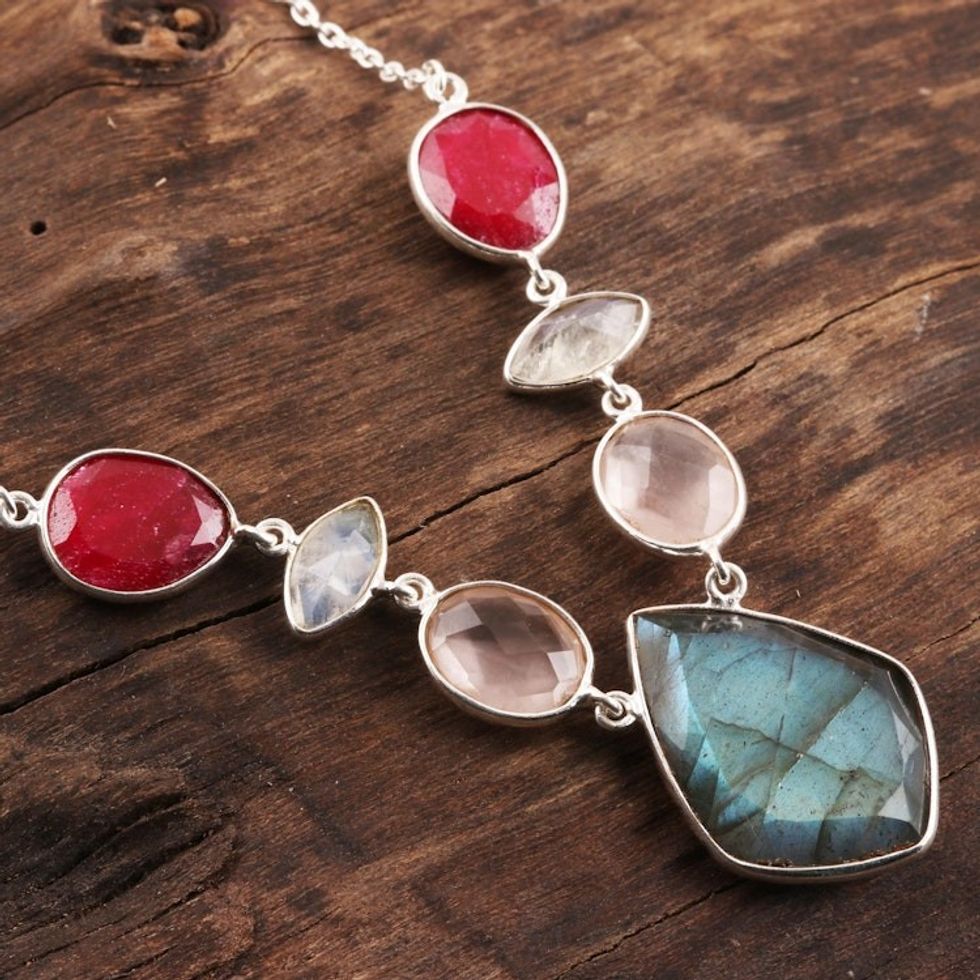21.5-Carat Multi-Gemstone Pendant Necklace from India 'Glittering Gemstones'