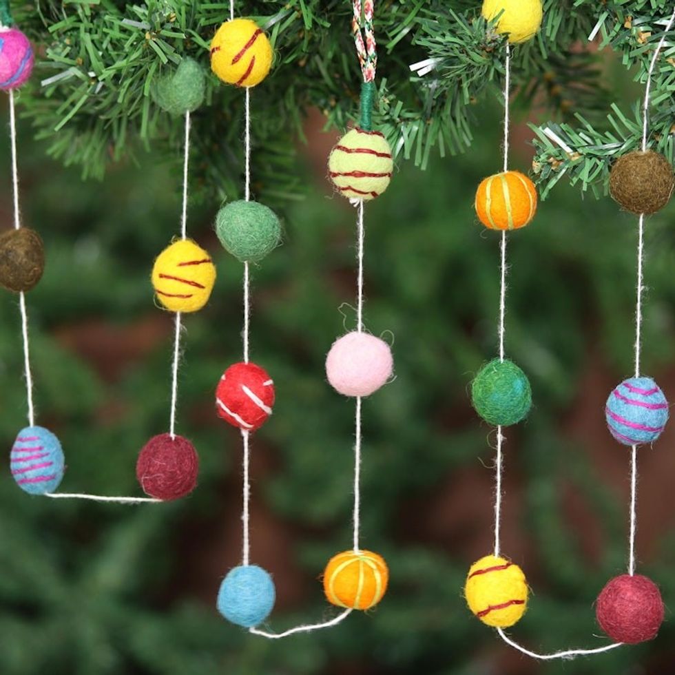 Embroidered Handmade Felt Holiday Garland 'Gumdrop Pompoms'