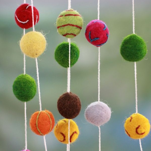 Alternate image for Embroidered Handmade Felt Holiday Garland Gumdrop Pompoms