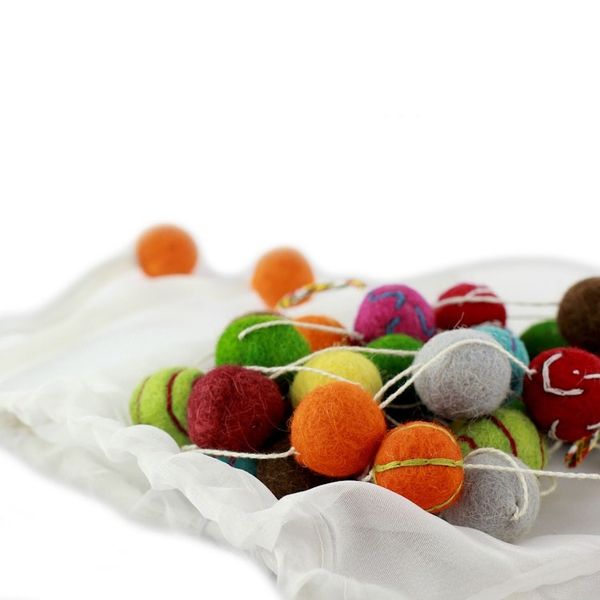 Alternate image for Embroidered Handmade Felt Holiday Garland Gumdrop Pompoms