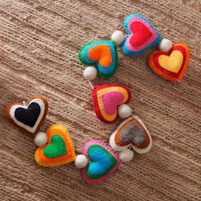 Primary image for Heart-Themed Colorful Wool Felt Garland Made in India Vivacious Love