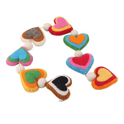 Alternate image for Heart-Themed Colorful Wool Felt Garland Made in India Vivacious Love