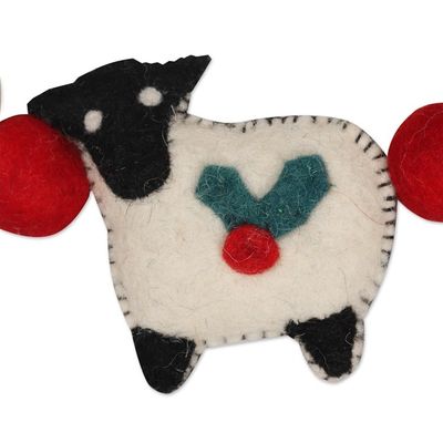 Alternate image for Wool Sheep-Motif Christmas Tree Garland Fluffy Friends