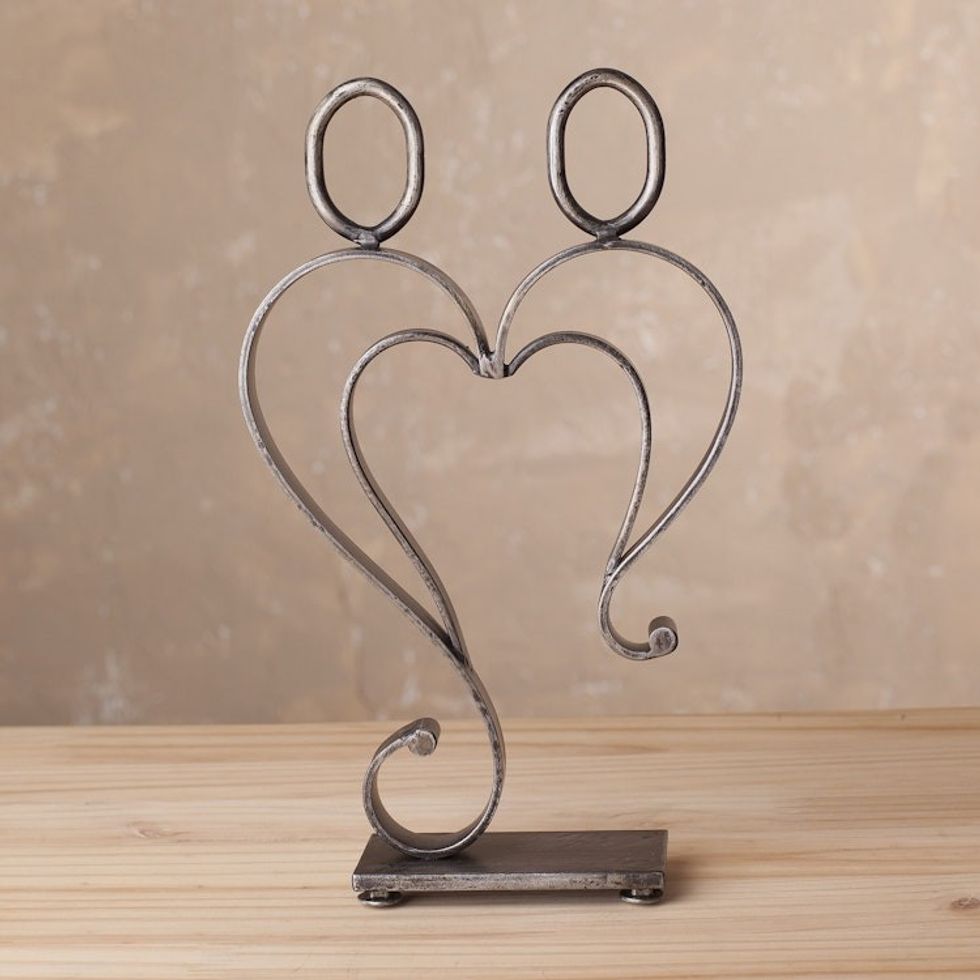 Handcrafted Love-Themed Steel Sculpture from Peru 'Just Me and You'