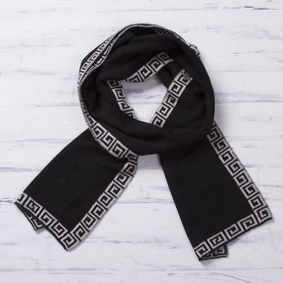 Primary image for Reversible Ivory and Black Alpaca Blend Knit Scarf from Peru Incan Inspiration