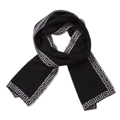 Alternate image for Reversible Ivory and Black Alpaca Blend Knit Scarf from Peru Incan Inspiration