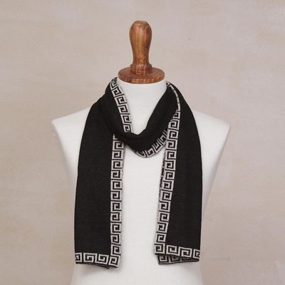 Alternate image for Reversible Ivory and Black Alpaca Blend Knit Scarf from Peru Incan Inspiration