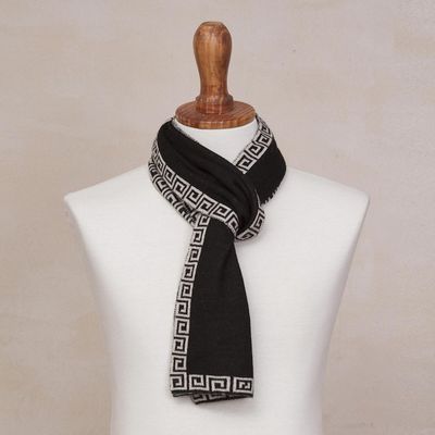 Alternate image for Reversible Ivory and Black Alpaca Blend Knit Scarf from Peru Incan Inspiration