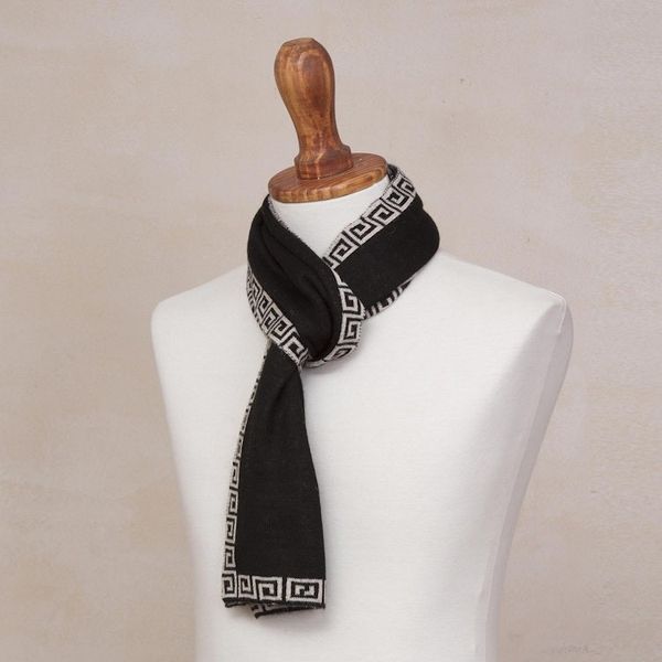 Alternate image for Reversible Ivory and Black Alpaca Blend Knit Scarf from Peru Incan Inspiration