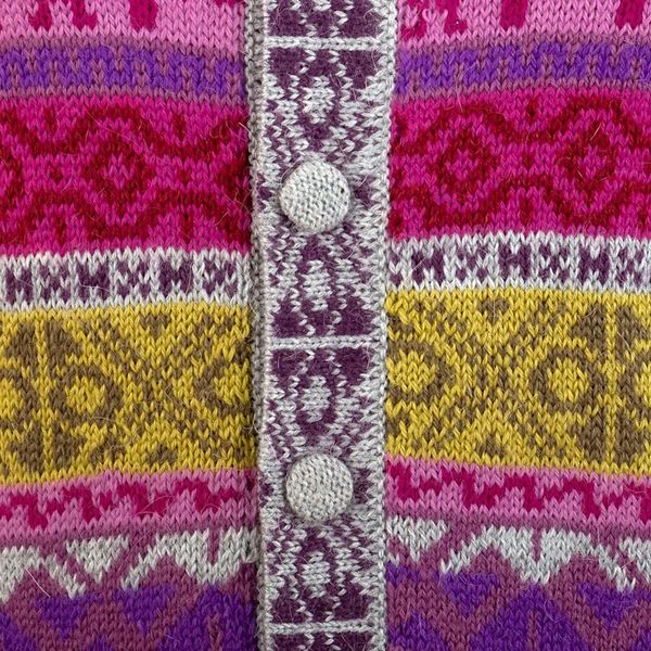 Alternate image for Handwoven Fuchsia Alpaca Blend Cardigan with Inca Motifs Empire Memories in Ruby