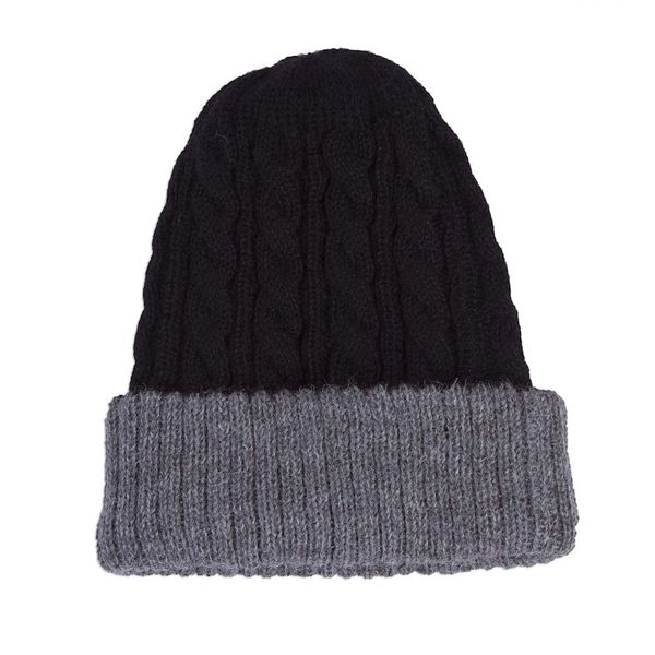 Alternate image for Peruvian 100 Alpaca Reversible Black and Grey Ribbed Hat Warm and Cozy