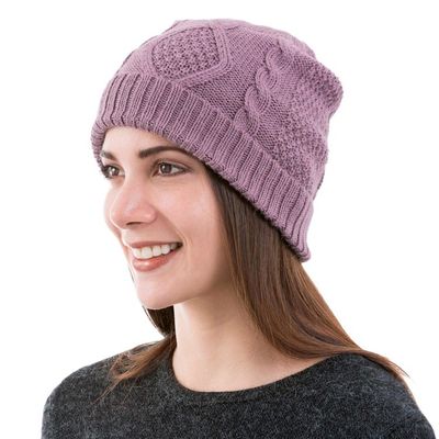 Alternate image for Knitted Unisex Watch Cap Dusty Lilac 100 Alpaca from Peru Antique Lilac Allure