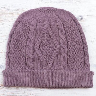 Alternate image for Knitted Unisex Watch Cap Dusty Lilac 100 Alpaca from Peru Antique Lilac Allure