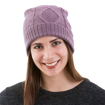 Alternate image for Knitted Unisex Watch Cap Dusty Lilac 100 Alpaca from Peru Antique Lilac Allure