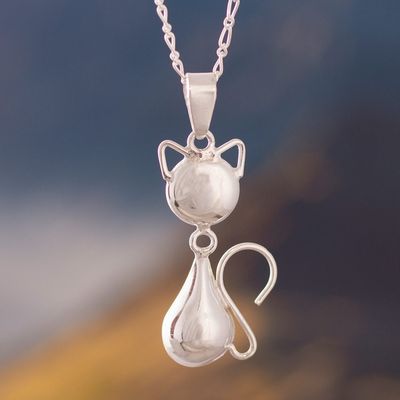 Alternate image for Peruvian Cat Sterling Silver Pendant Necklace Delightful Cat