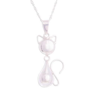Alternate image for Peruvian Cat Sterling Silver Pendant Necklace Delightful Cat