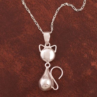 Alternate image for Peruvian Cat Sterling Silver Pendant Necklace Delightful Cat