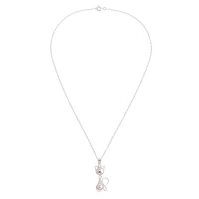 Alternate image for Peruvian Cat Sterling Silver Pendant Necklace Delightful Cat