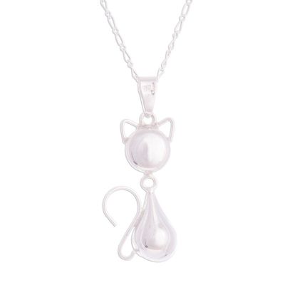 Alternate image for Peruvian Cat Sterling Silver Pendant Necklace Delightful Cat