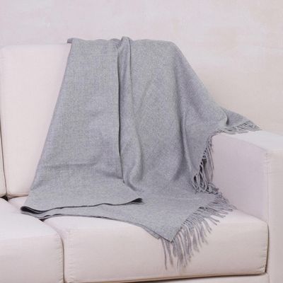 Alternate image for Alpaca Wool Solid Grey Throw Blanket Cozy Light Gray
