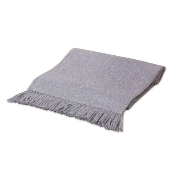 Alternate image for Alpaca Wool Solid Grey Throw Blanket Cozy Light Gray