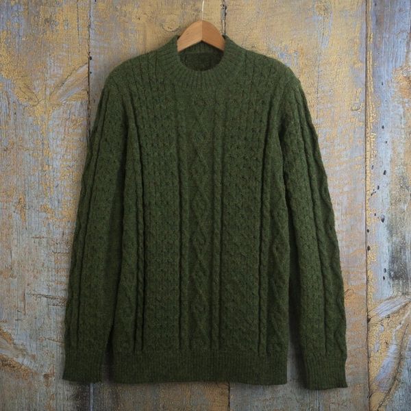 Alternate image for Mens Dark Green 100 Alpaca Pullover Sweater From Peru Moss Braids