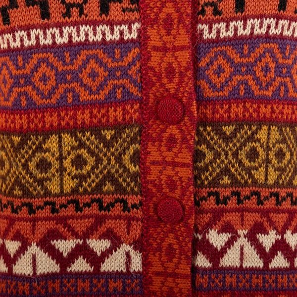 Alternate image for Handwoven Cherry Alpaca Blend Cardigan with Inca Motifs Empire Memories
