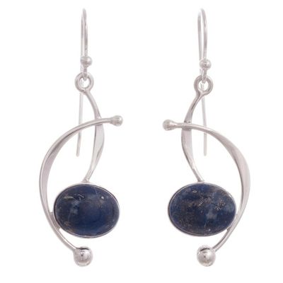 Alternate image for Lapis Lazuli and Sterling Silver Dangle Earrings from Peru Crescent Eyes