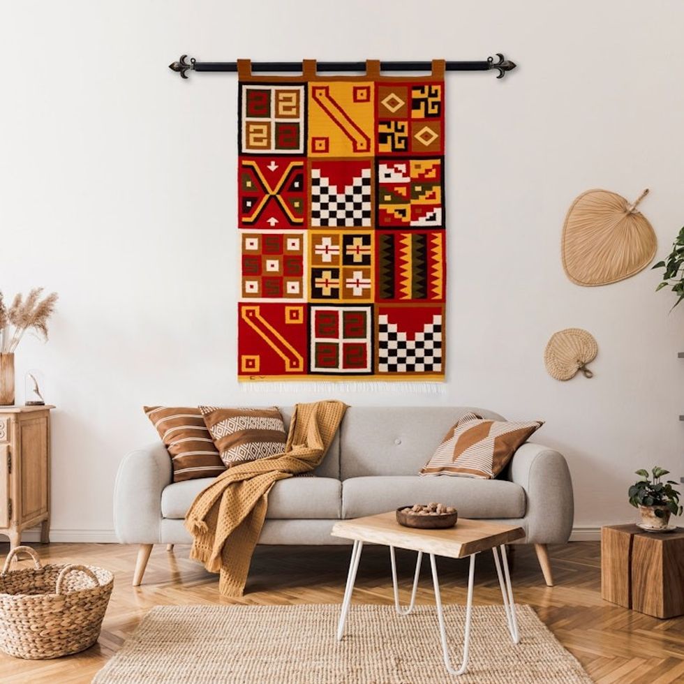 Handwoven Andean Wool Blend Tapestry with Geometric Motifs 'Tribal IV'