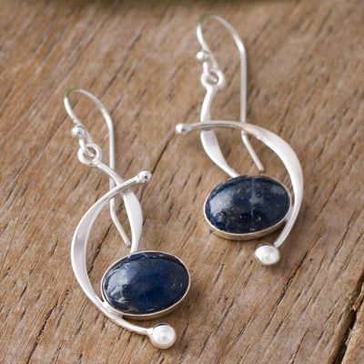 Alternate image for Lapis Lazuli and Sterling Silver Dangle Earrings from Peru Crescent Eyes