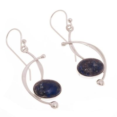 Alternate image for Lapis Lazuli and Sterling Silver Dangle Earrings from Peru Crescent Eyes