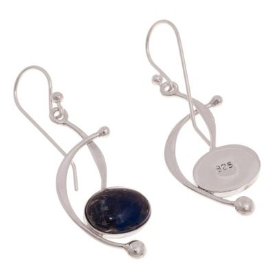 Alternate image for Lapis Lazuli and Sterling Silver Dangle Earrings from Peru Crescent Eyes