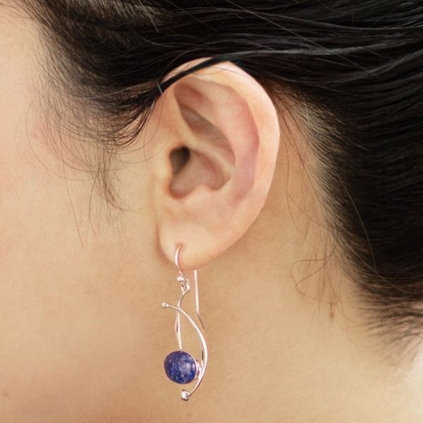 Alternate image for Lapis Lazuli and Sterling Silver Dangle Earrings from Peru Crescent Eyes