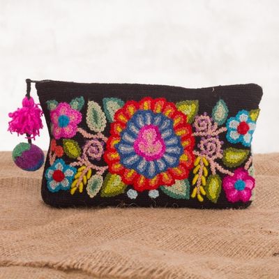 Alternate image for Handmade Floral 100 Alpaca Clutch in Black from Peru Andean Bouquet