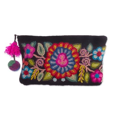 Alternate image for Handmade Floral 100 Alpaca Clutch in Black from Peru Andean Bouquet