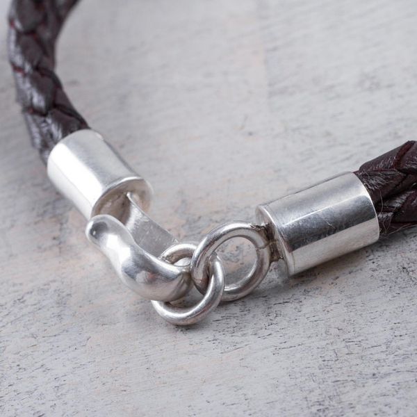 Alternate image for Handmade Mens Sterling Silver and Leather Bracelet Naturally