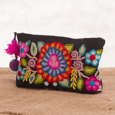 Alternate image for Handmade Floral 100 Alpaca Clutch in Black from Peru Andean Bouquet