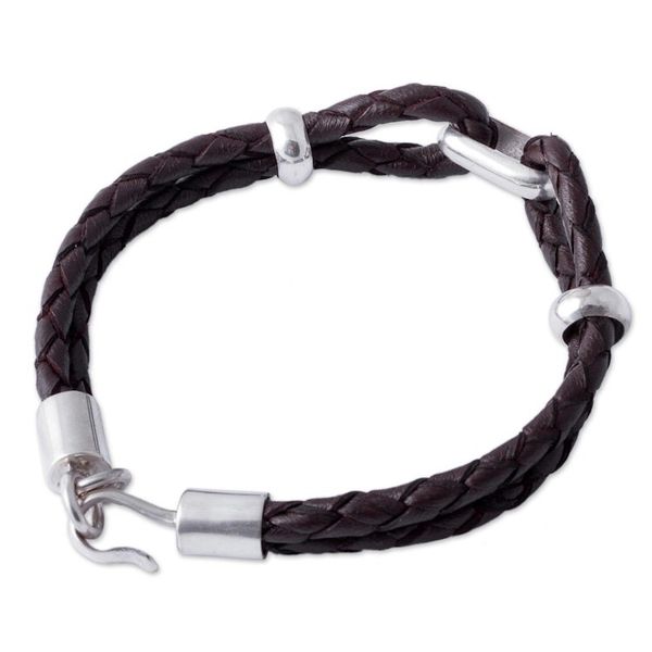 Alternate image for Handmade Mens Sterling Silver and Leather Bracelet Naturally