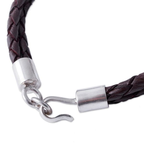 Alternate image for Handmade Mens Sterling Silver and Leather Bracelet Naturally