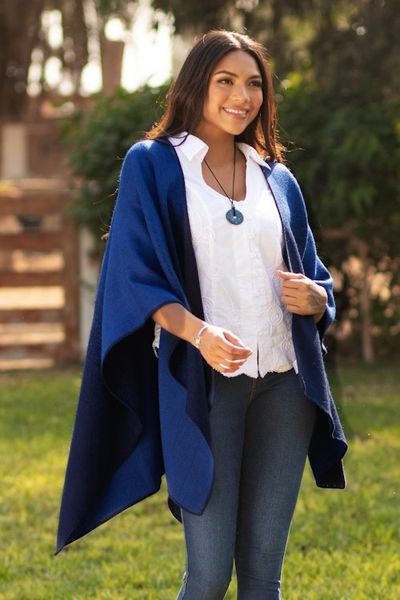 Alternate image for Reversible Alpaca Blend Ruana in Cornflower and Navy Andean Wind in Cornflower