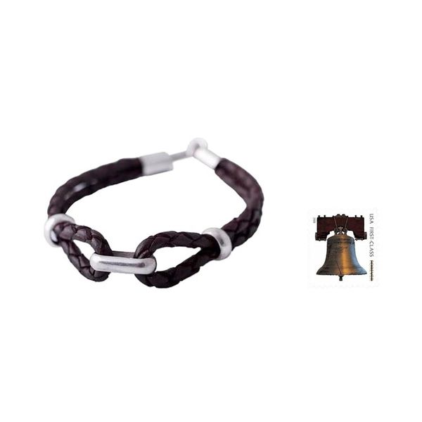Alternate image for Handmade Mens Sterling Silver and Leather Bracelet Naturally