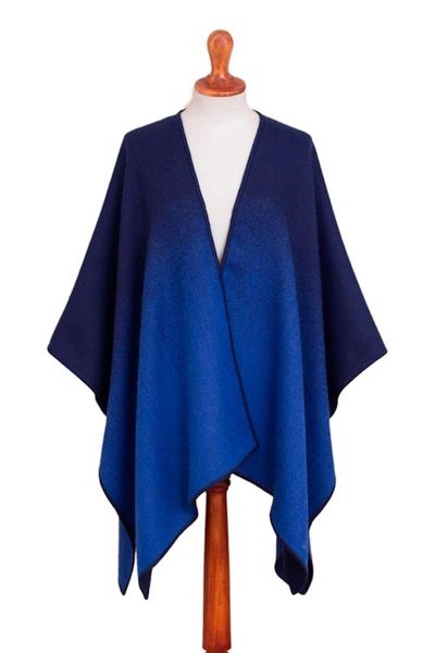 Alternate image for Reversible Alpaca Blend Ruana in Cornflower and Navy Andean Wind in Cornflower