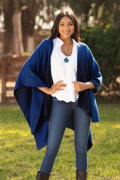 Alternate image for Reversible Alpaca Blend Ruana in Cornflower and Navy Andean Wind in Cornflower