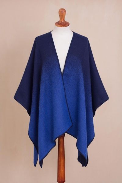 Alternate image for Reversible Alpaca Blend Ruana in Cornflower and Navy Andean Wind in Cornflower