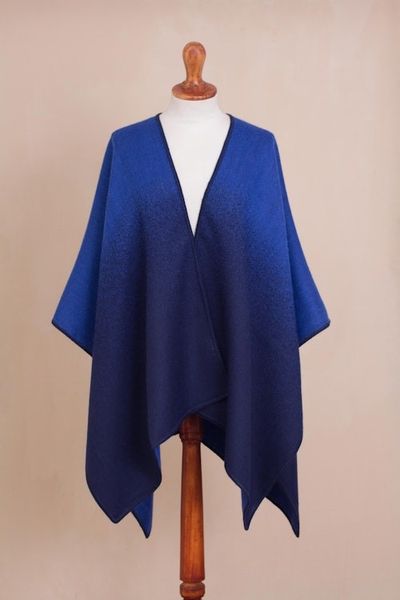 Alternate image for Reversible Alpaca Blend Ruana in Cornflower and Navy Andean Wind in Cornflower