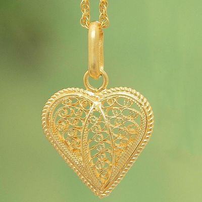 Primary image for Gold Plated Filigree Heart Necklace Lace Sweetheart