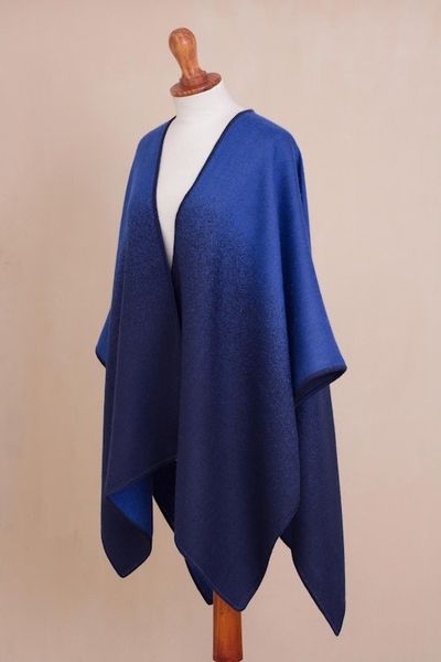 Alternate image for Reversible Alpaca Blend Ruana in Cornflower and Navy Andean Wind in Cornflower