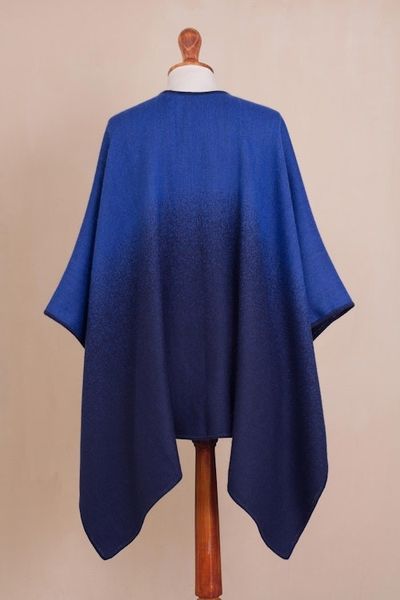 Alternate image for Reversible Alpaca Blend Ruana in Cornflower and Navy Andean Wind in Cornflower