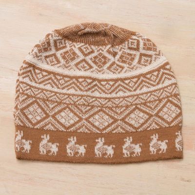 Alternate image for Cinnamon Brown and Ivory Diamond Motif Alpaca Blend Knit Hat Alpaca Parade in Cinnamon